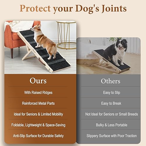 Miniatura 7 de Rampa ajustable para mascotas de 18 pulgadas de alto, solo para perros pequeños, rampa portátil plegable de madera para perros y gatos, perfecta