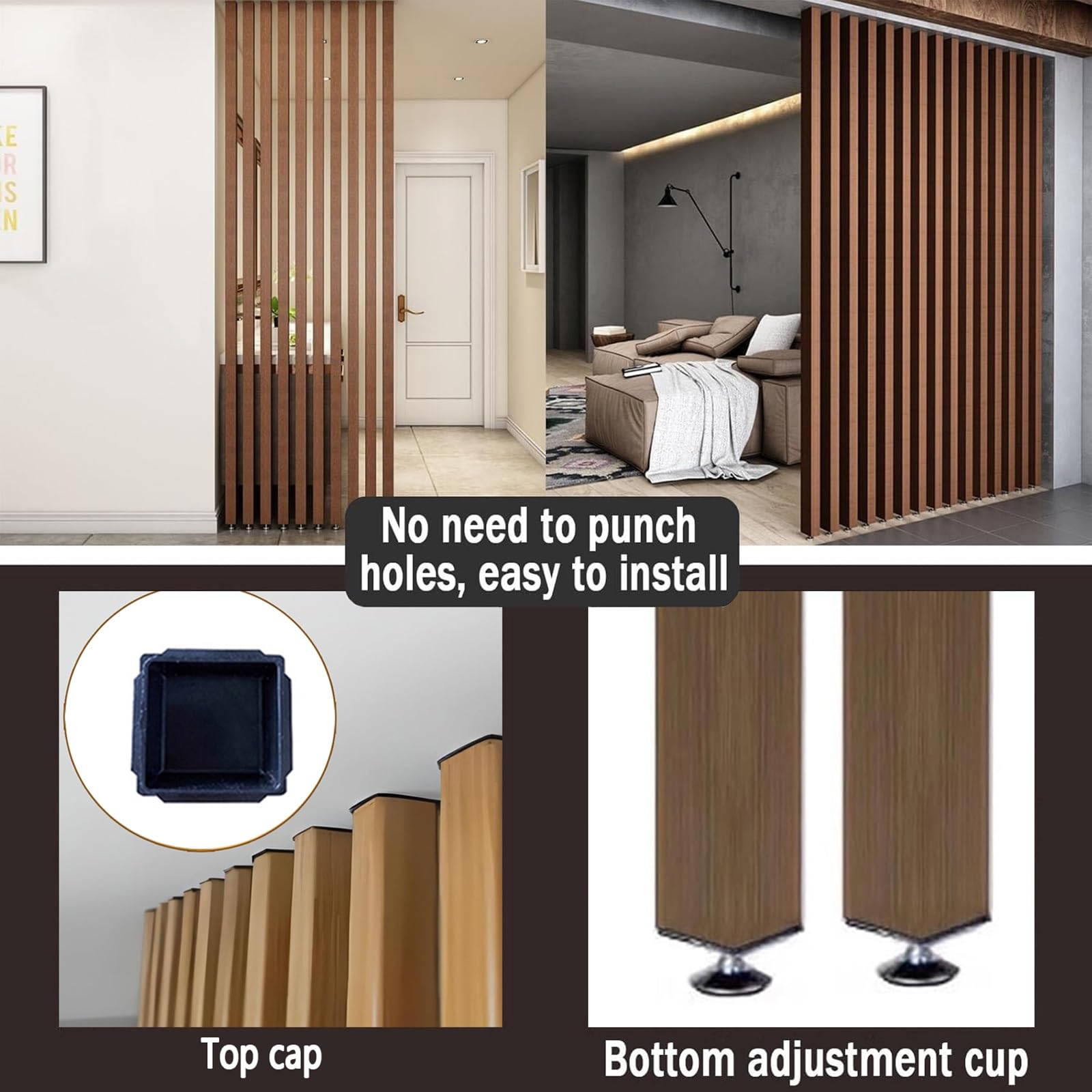 Tabique de metal para suelo con listones, separador de columna ajustable (100 cm, para uso doméstico y oficina)