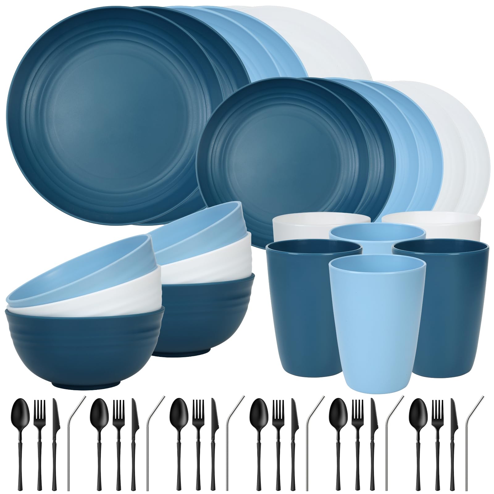 Quatish 64 Piece Dinnerware Set - Camping & Outdoors -14