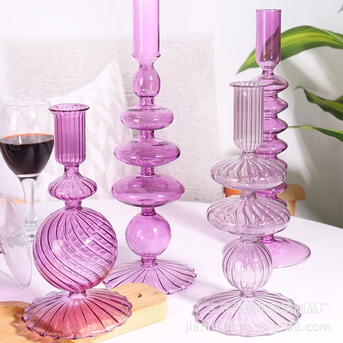 Light Purple Glass Candlesticks Holder Taper Candle Holder for Dining Table Centerpiece Wedding Party Home Decor 1