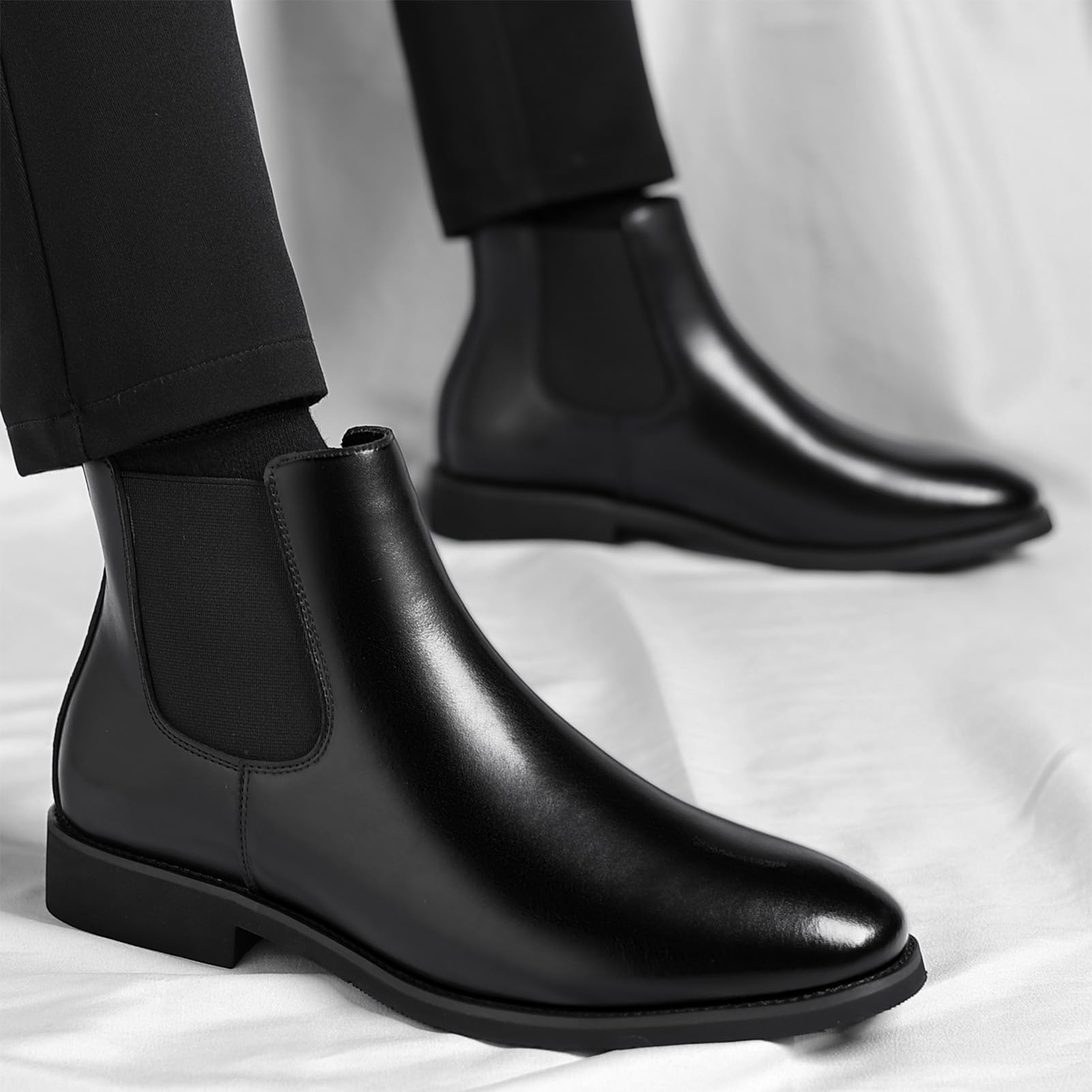 ANUFER Uomo Vendemmia Punta Tonda Stivali Chelsea Colore Pennello Formale Slip-On Stivaletti alla Caviglia