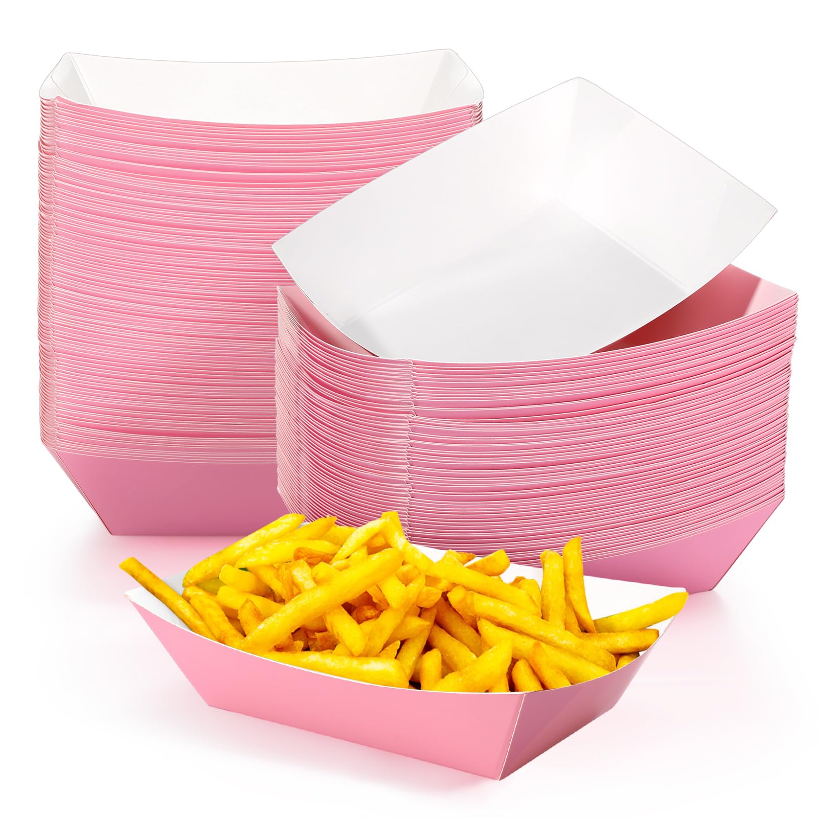Yinkin 100 Pcs Paper Boat Food Trays Valentine's Day 1 lb Disposable Nacho Trays Kraft Paper Boat for Tacos, Weddings, Picnics Concession Carnival