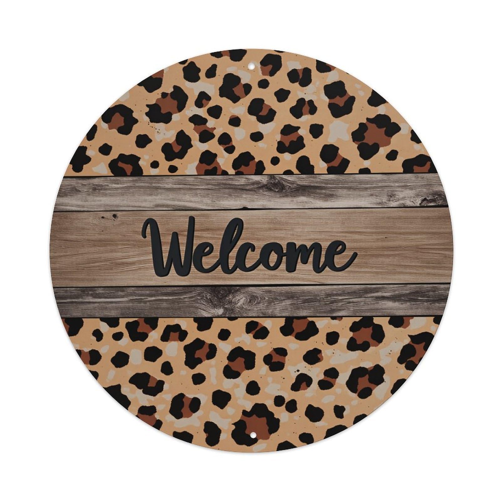 Leopard Print Wood Welcome Sign_1 Retro Metal Tin Sign, Vintage Metal Poster for Bar, Home, Man Cave, Kitchen, Laundry Room Art Decor 8x8 Inch