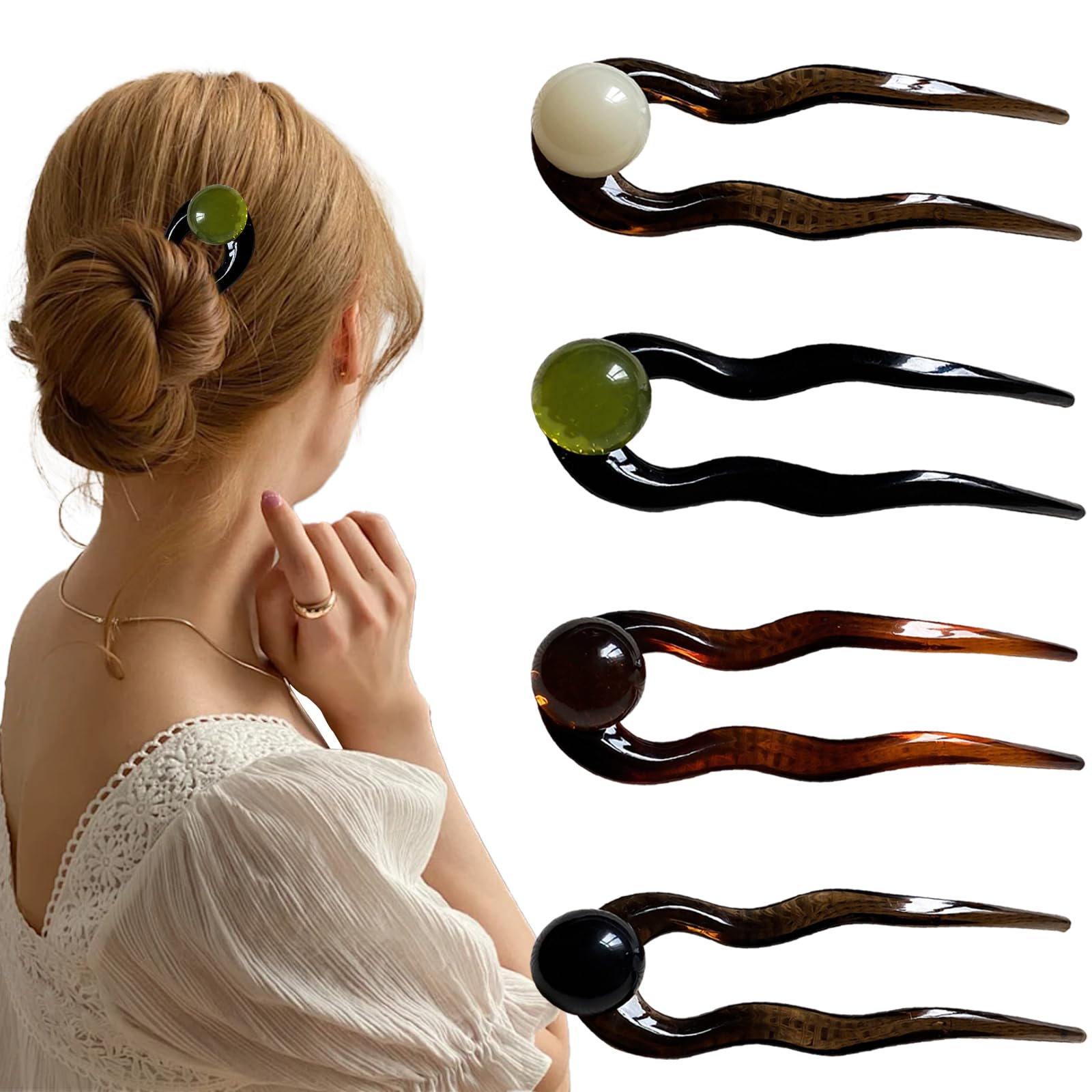4Pcs Forcine per Capelli a Forma di U, Semplice French Hair Pin, Forcine Francesi per Capelli, Elegante French Pin Forma U per Acconciature Updos Chignon Twist, Accessori Capelli Regalo Donna