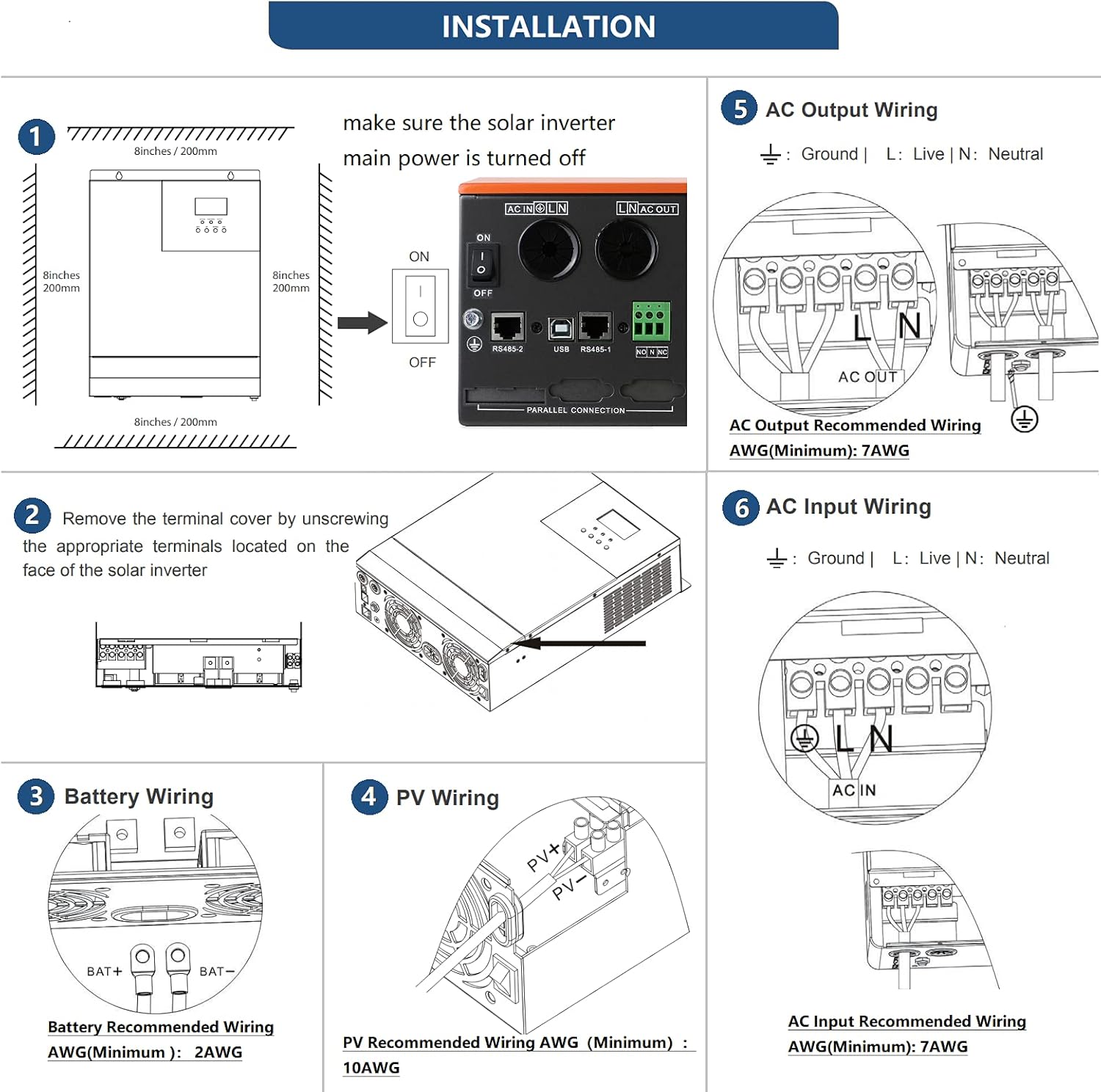 Inverter Charger Solar Inverter 5000W, Built-in 80A MPPT Charge Controller Off Grid 48V Inverter 110V AC 5KW Output Pure Sine Wave Power, Support Max 5000W 500V Solar Power/Utility Power/48V Battery : Everything Else