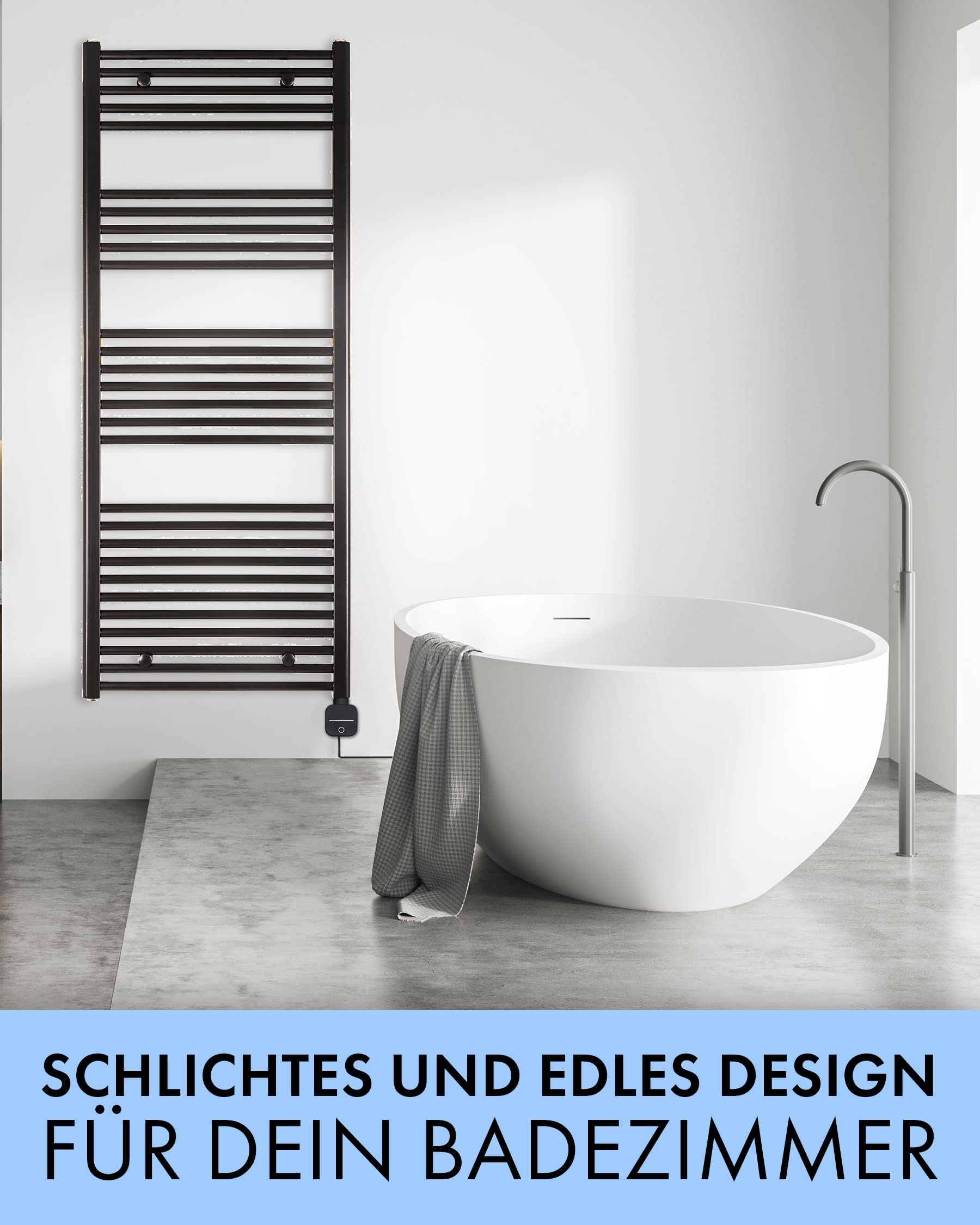 anapont Elektrischer Badheizkörper 1475x600 Handtuchheizkörper – WiFi und Bluetooth - Handtuchradiator, IPx5, komplett montiert – Atmosphäre & Komfort im Bad (mit Zeitschaltuhr)