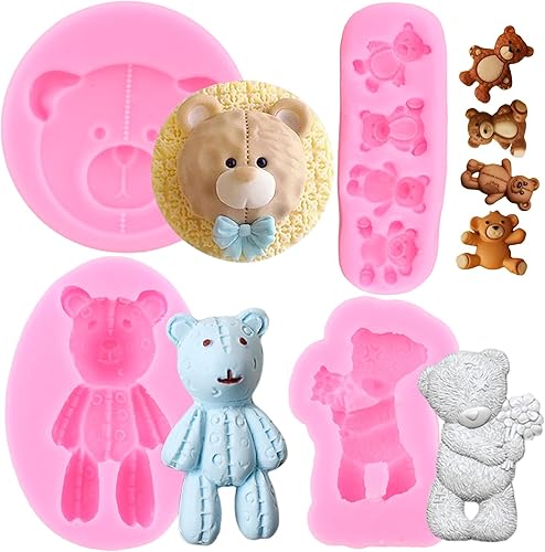 Miniatura 9 de MYPRACS Juego de 4 moldes de silicona para oso de peluche decoración de pasteles pasta de goma caramelo arcilla polimérica