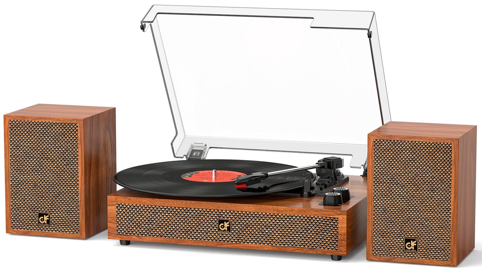 Giradischi vintage in vinile con altoparlanti esterni, giradischi a 3 velocità con ingresso Bluetooth, lettore LP con trasmissione a cinghia, RCA e AUX, arresto automatico, decorazione per la casa in