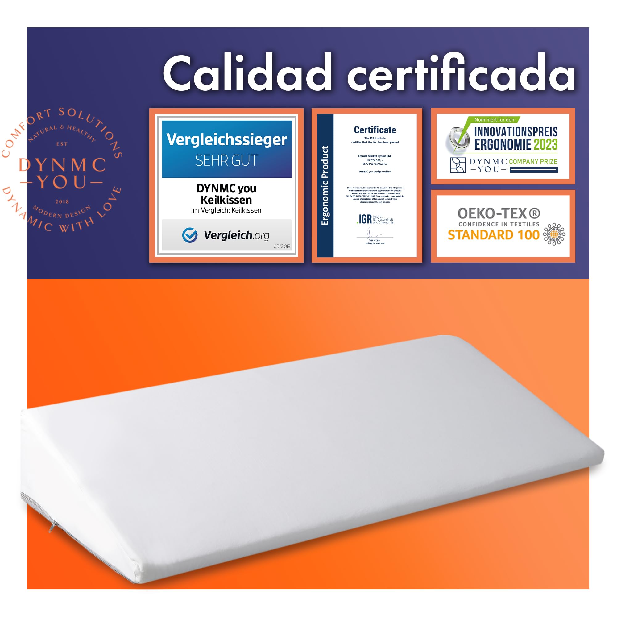 Almohada Cuña Cama para noches tranquilas & bienestar digestivo – Cojín Triangular & Respaldo Cama para respiración nocturna mejorada – Cojín Lectura para leer cómodamente – Certificado OEKO-TEX