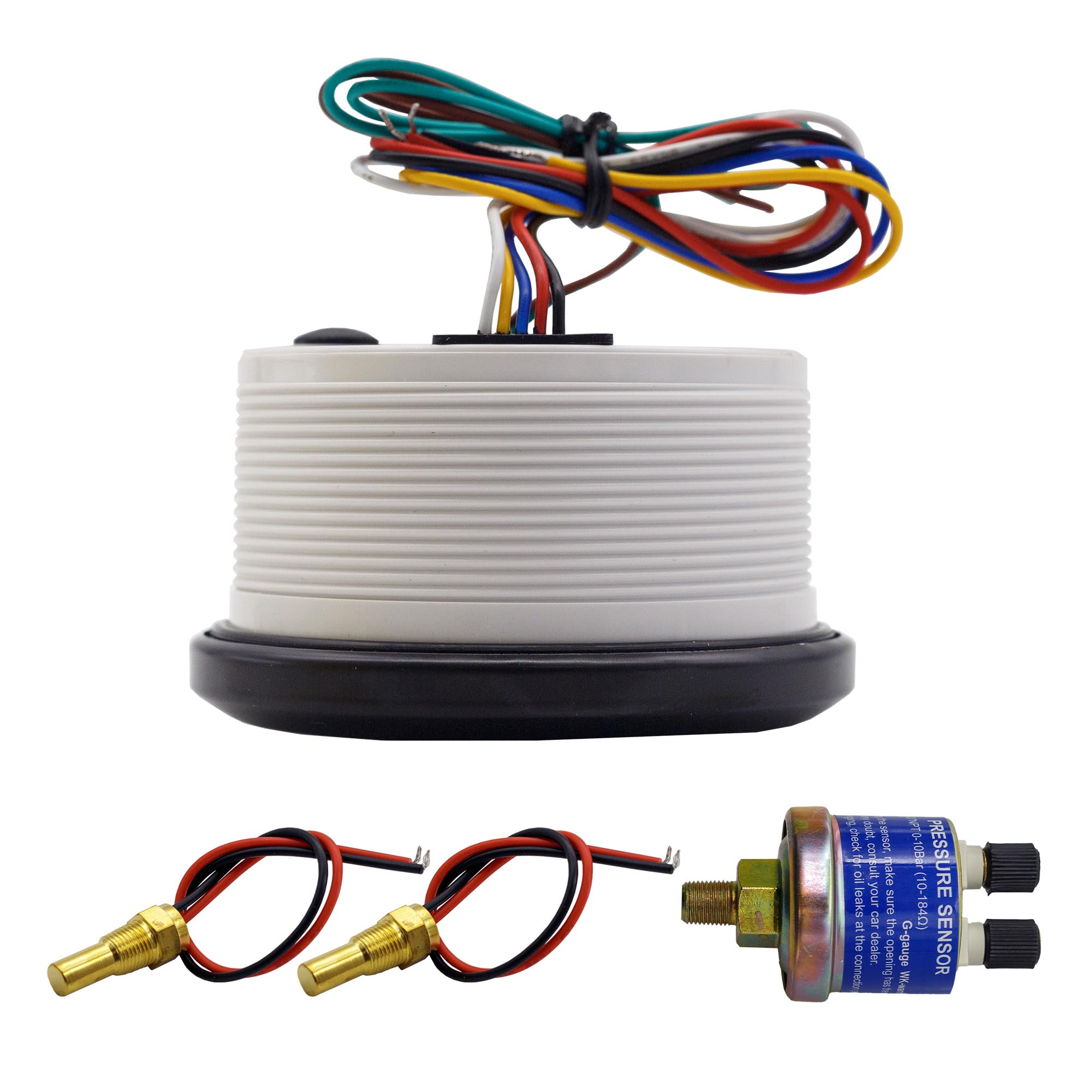 Simoni Racing MF/B Misuratore Multifunzione 4 in 1 da 85 mm (3,3"), Pressione Olio, Temperatura Olio, Temperatura Acqua, Voltmetro, Retroilluminazione Bianca, Spia Warning, Sensori Inclusi