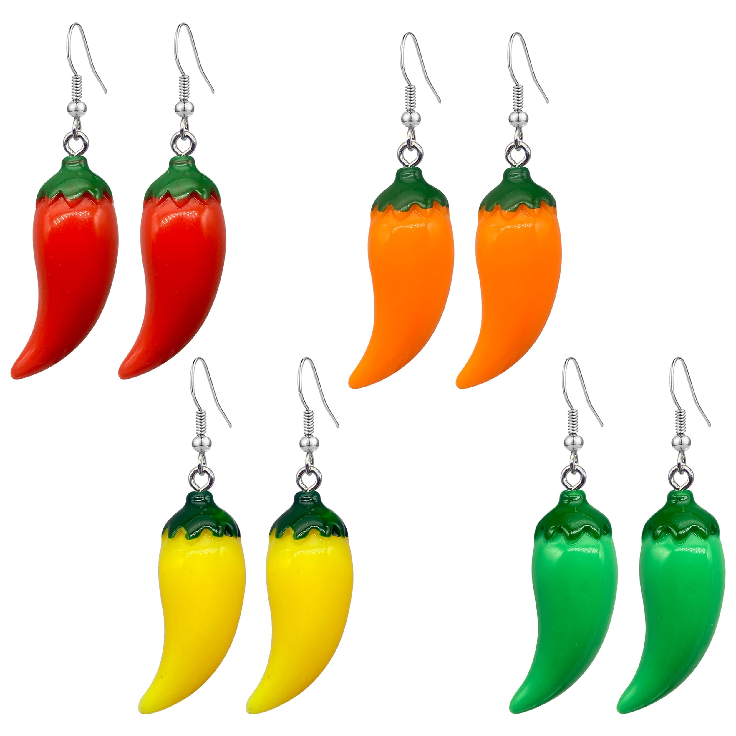QUSIJIA4 Pairs Chili Pepper Dangle Earrings For Women Funny Lifelike Simulation Vegetable Food Resin Dangle Drop Earrings For Women