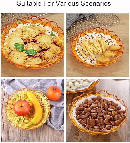 Miniatura 4 de Paquete de 12 cestas de pan tejidas redondas de plástico, cestas de regalo, cesta de frutas de ratán de imitación, cesta de almacenamiento de