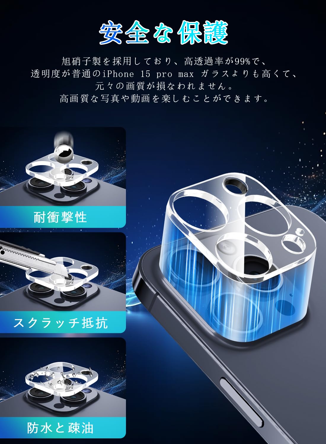 iphone 15 pro max クリア ケース 保護フィルム 2枚入り FIPRIN iPhone15 ケース ガラスフィルム セット クリア pro 耐