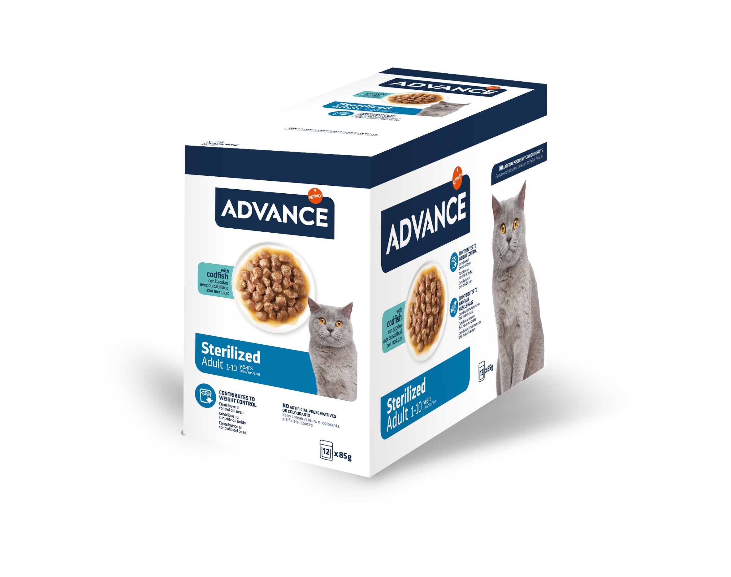 Advance Comida Húmeda para Gatos Adultos Esterilizados con Bacalao, Multipack 12 x 85 g, Total 1.02 kg
