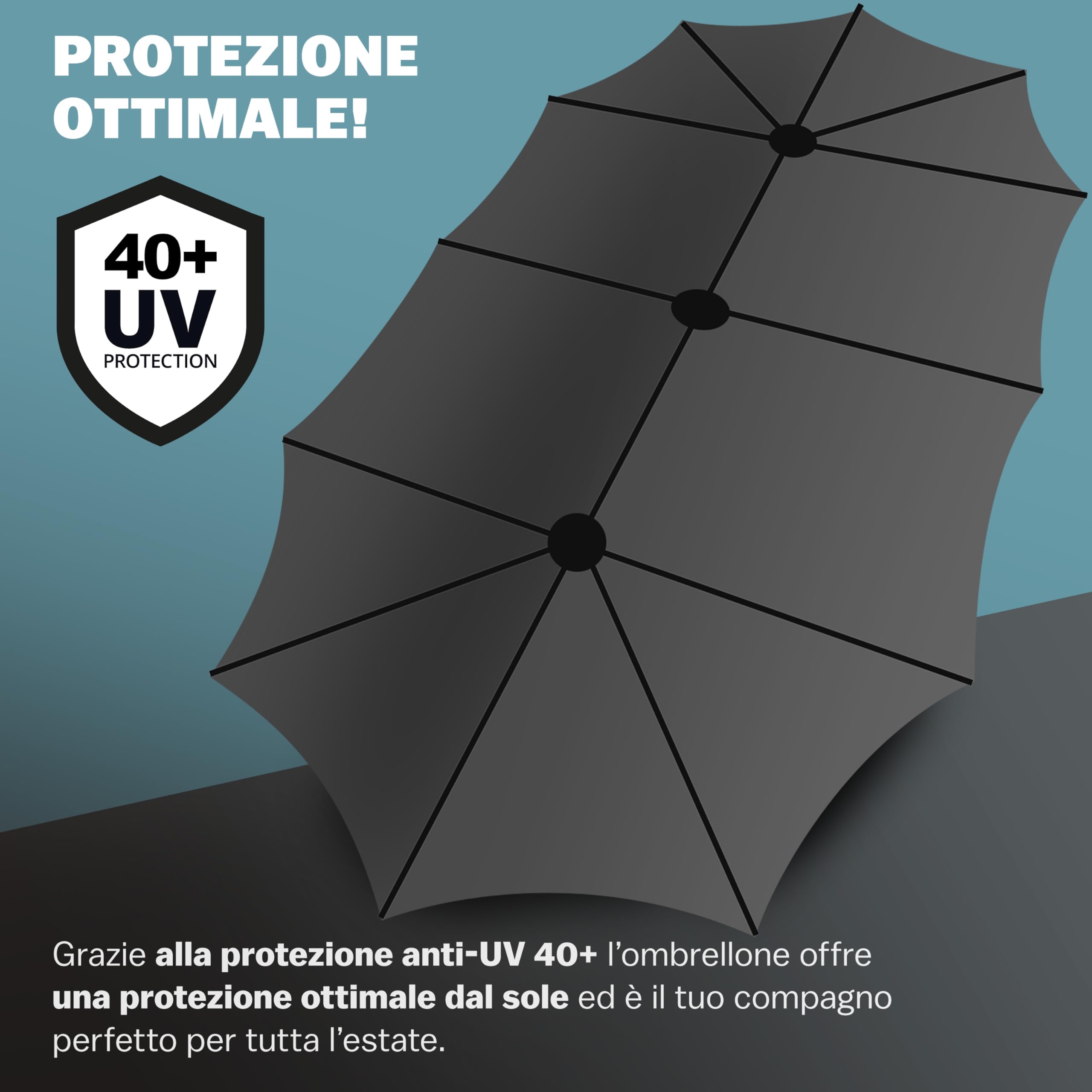 Kingsleeve Ombrellone XXL 460x270 cm Protezione UV 80+ Doppio Grande con Custodia e Manovella Impermeabile da Giardino Terrazza Balcone Mercato Nero