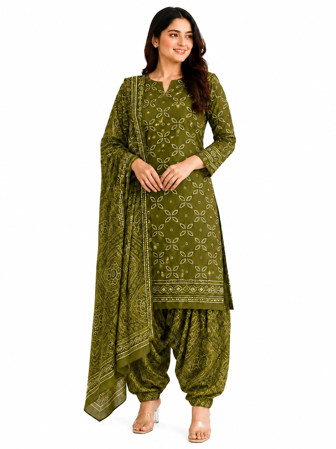 Cotton Floral Print Salwar Suit Dress Material, Mustard Yellow-image-1