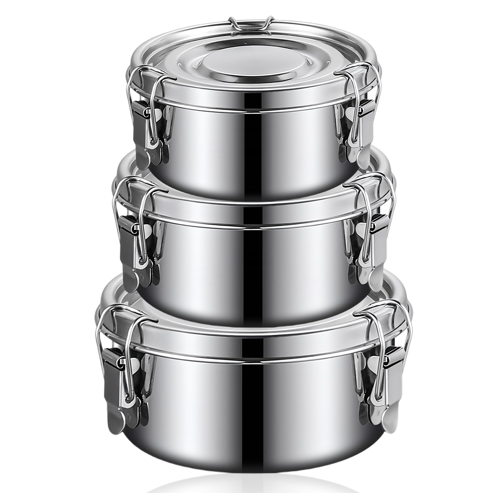 SUNOYA Contenitore per il pranzo in acciaio inox, 3 pezzi, 500 ml, 1000 ml, 1500 ml, argento, ermetico, per casa, ufficio, picnic