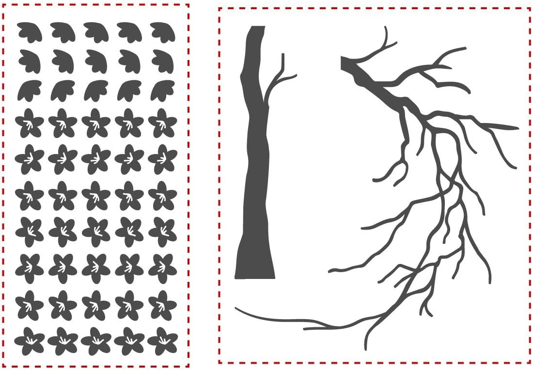 Small Flower Tree Blowing in the Wind Wall Decal | Cherry BlossomVinyl Sticker Nature Home Decor (Dark Grey, Yellow 19x35 inches)