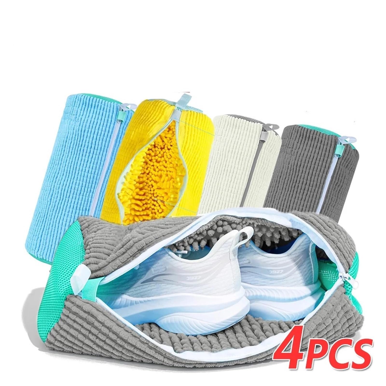 Bolsa For Lavadora De Zapatos, Bolsa De Limpieza Reutilizable For Zapatillas, Lavadora Secadora, Bolsa De Lavandería De Malla Protectora For Zapatos De Tenis De Todos Los Tamaños(4PCS White)