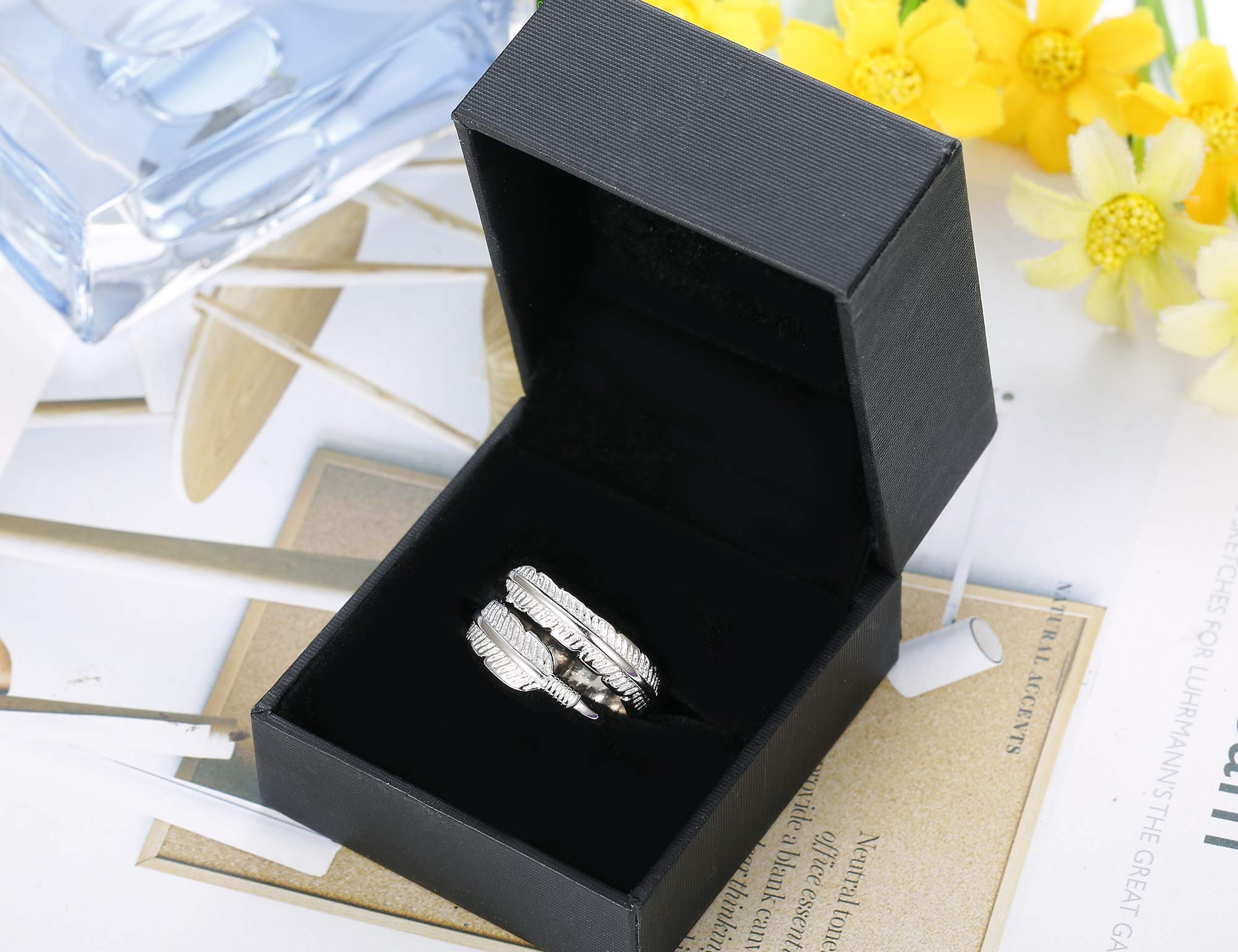 BESTEEL Anillo De Plata Esterlina 925 para Mujer Niñas Anillos de Compromiso Boda Pluma Anillo Hojas Alas de Angel Vintage Anillo Abierto Ajustable…