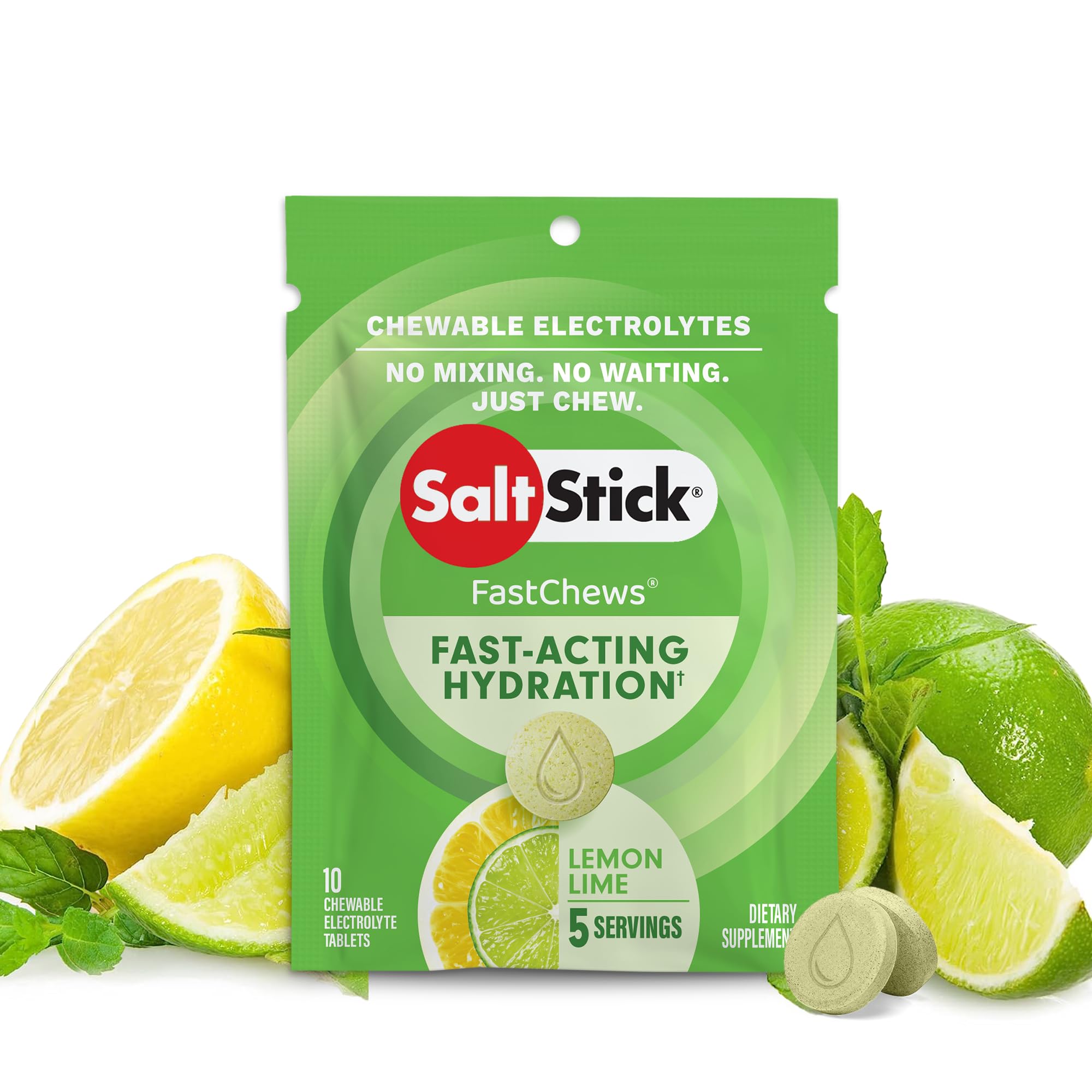 Saltstick Fastchew Chewable Electrolyte Tablets , Lemon Lime, 10 Pcs
