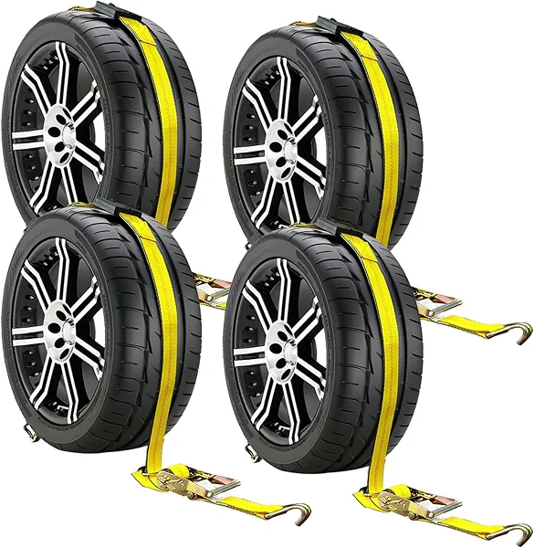 Car Tie Down Straps for Trailers 4 Pack - 2" x 120" Heavy Duty Trailer Straps, 10,000 lb Break Strength, Over The Wheel Tire Straps for Car Hauler, Truck, UTV, and Utility Trailers