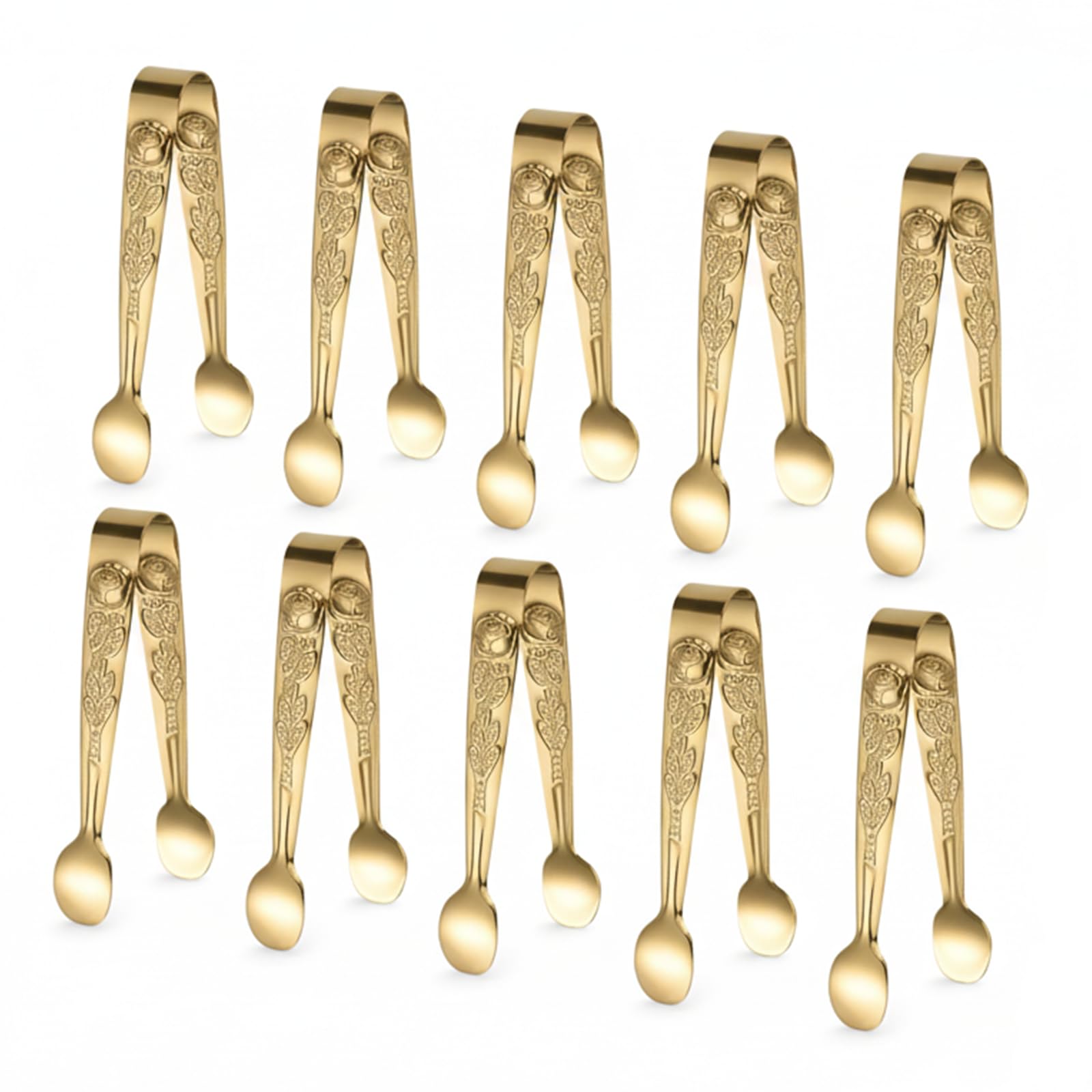 Photo 1 of 10PCS Mini Serving Tongs, 4.5Inch Small Serving Tongs, Stainless Steel Sugar Cube Tongs, Tiny Metal Tong for Tea Party, Coffee Bar, Appetizers, Desserts and Charcuterie Board (Gold)