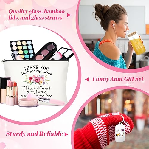 Miniatura 5 de Tioncy Juego de 3 piezas de regalo para tía para regalos de cumpleaños de Navidad, como una tía normal, pero más impresionante, taza de vidrio con