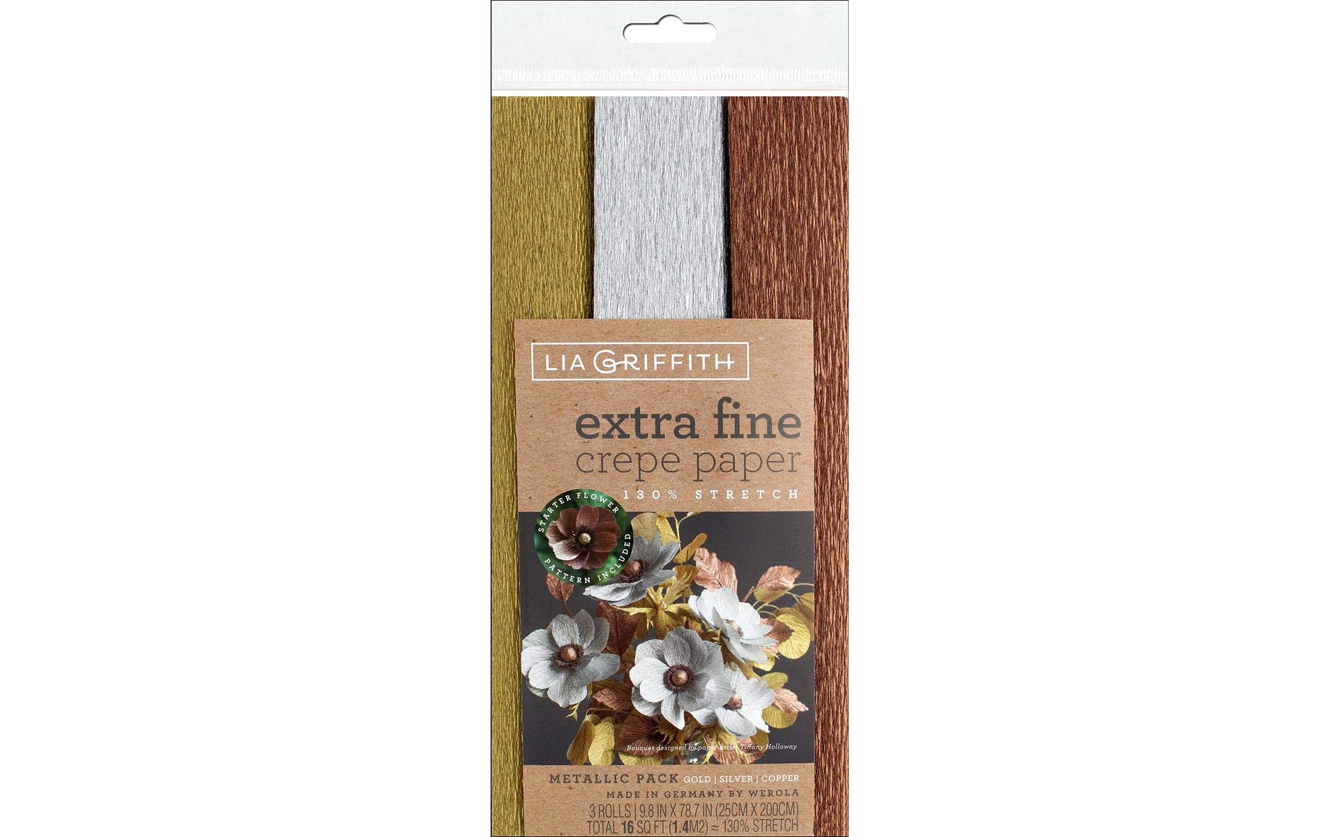 Lia Griffith Crepe Paper Extra Fine 25cm x 2m - 3pcs Metallics