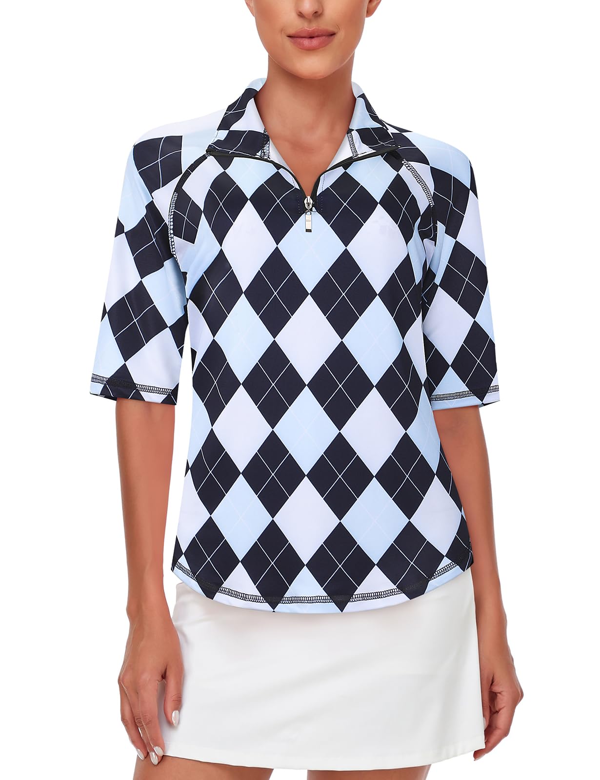 Misyula Womens Golf Shirt Quick Dry Half Sleeve Quarter Zip Polo Workout Tops Tennis Shirts M-3XL