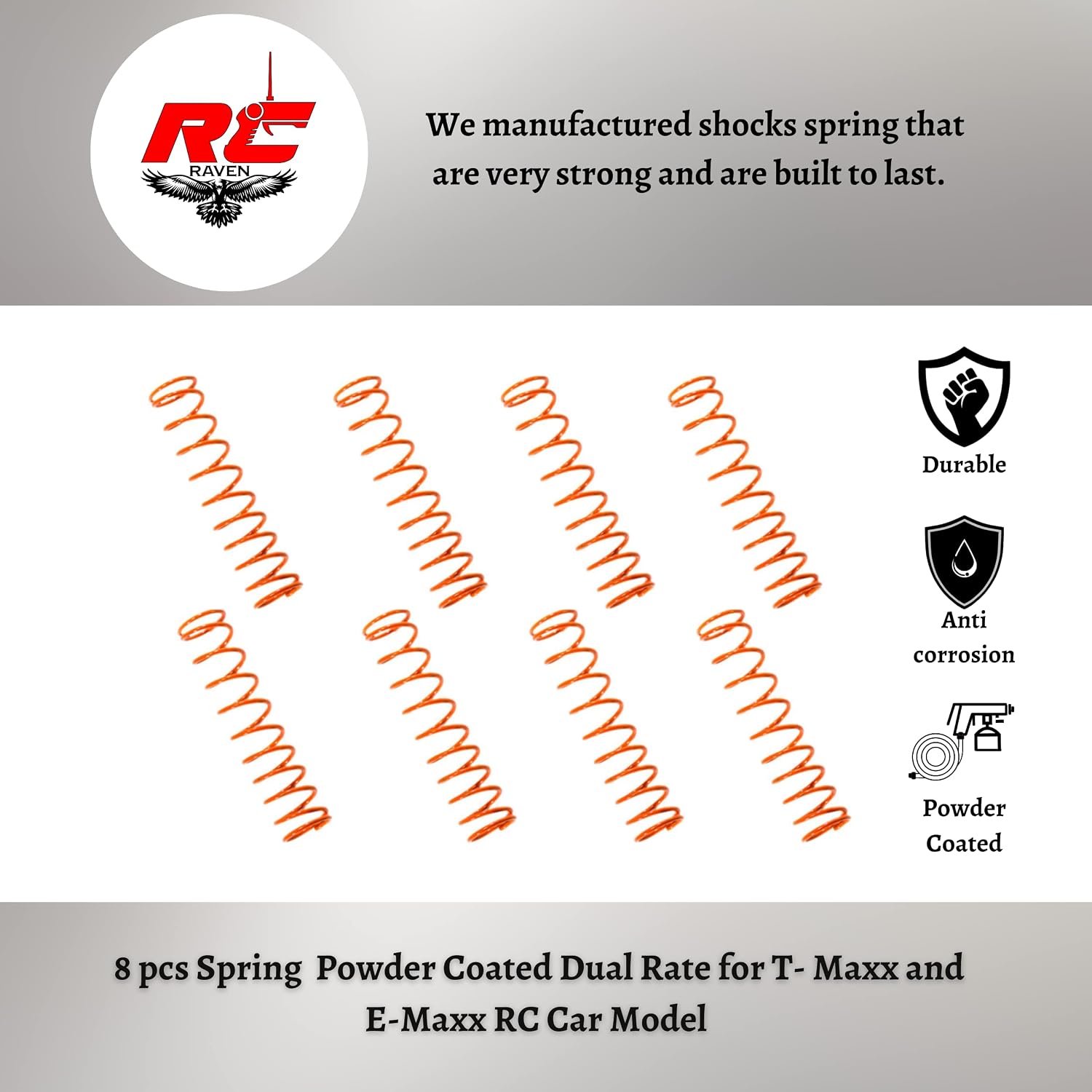 8 pcs RC Shocks Spring Orange Powder Coated for RC Car T- Maxx and E-Maxx with a Dual Rate of 3 ppi on top and 7 ppi at The Bottom- RC Car Shock Springs