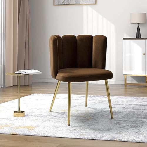 HULALA HOME Silla de comedor de terciopelo moderna con respaldo de concha y patas de metal dorado, cómoda silla tapizada para sala de estar, disponible en Yaxa Peru