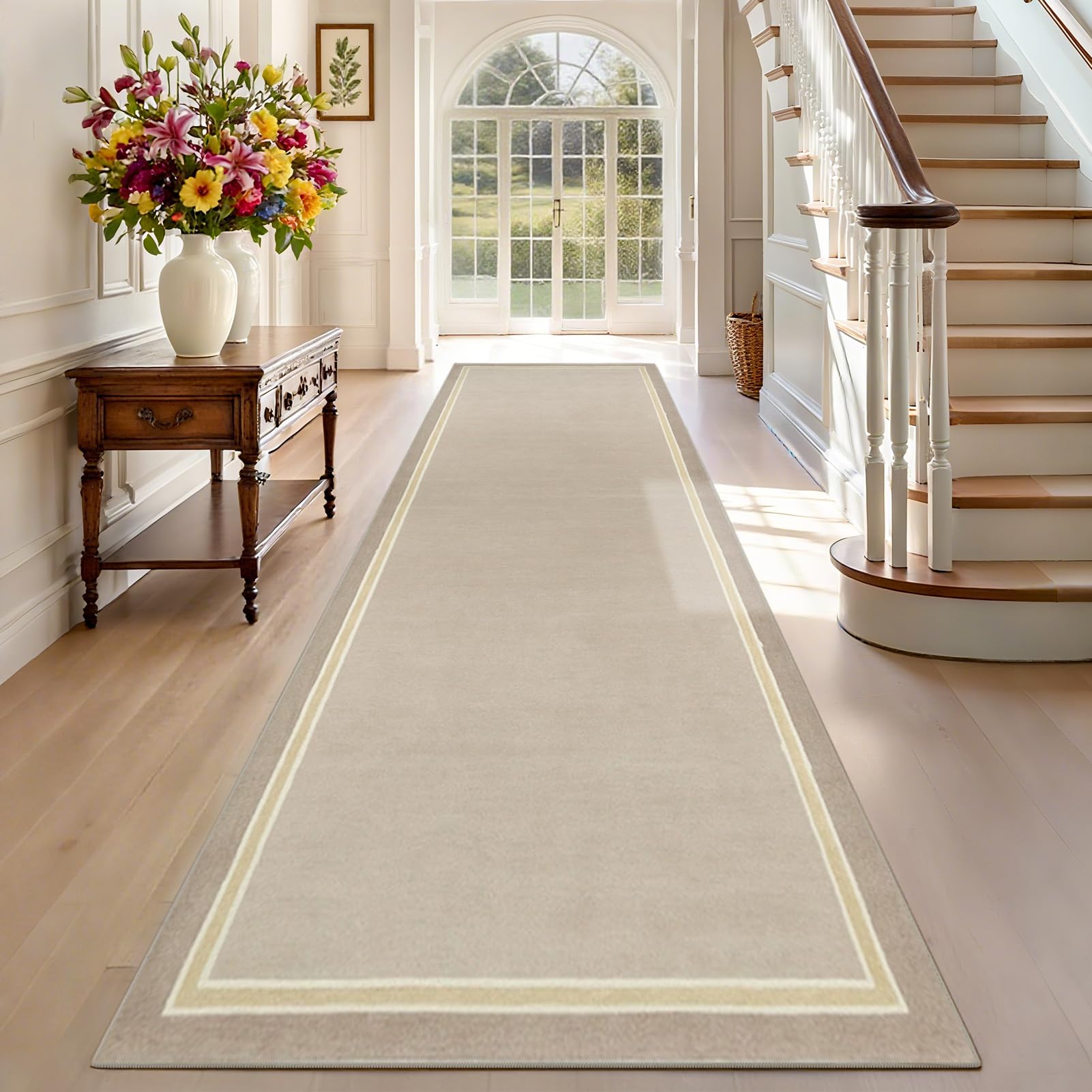 TEHWDAIYOU Carpet Runner 60 x 200 cm Non Slip Washable Hallway Kitchen Rug Extra Long Indoor Outdoor Mat for Entrances Corridor Living Room Laundry Beige