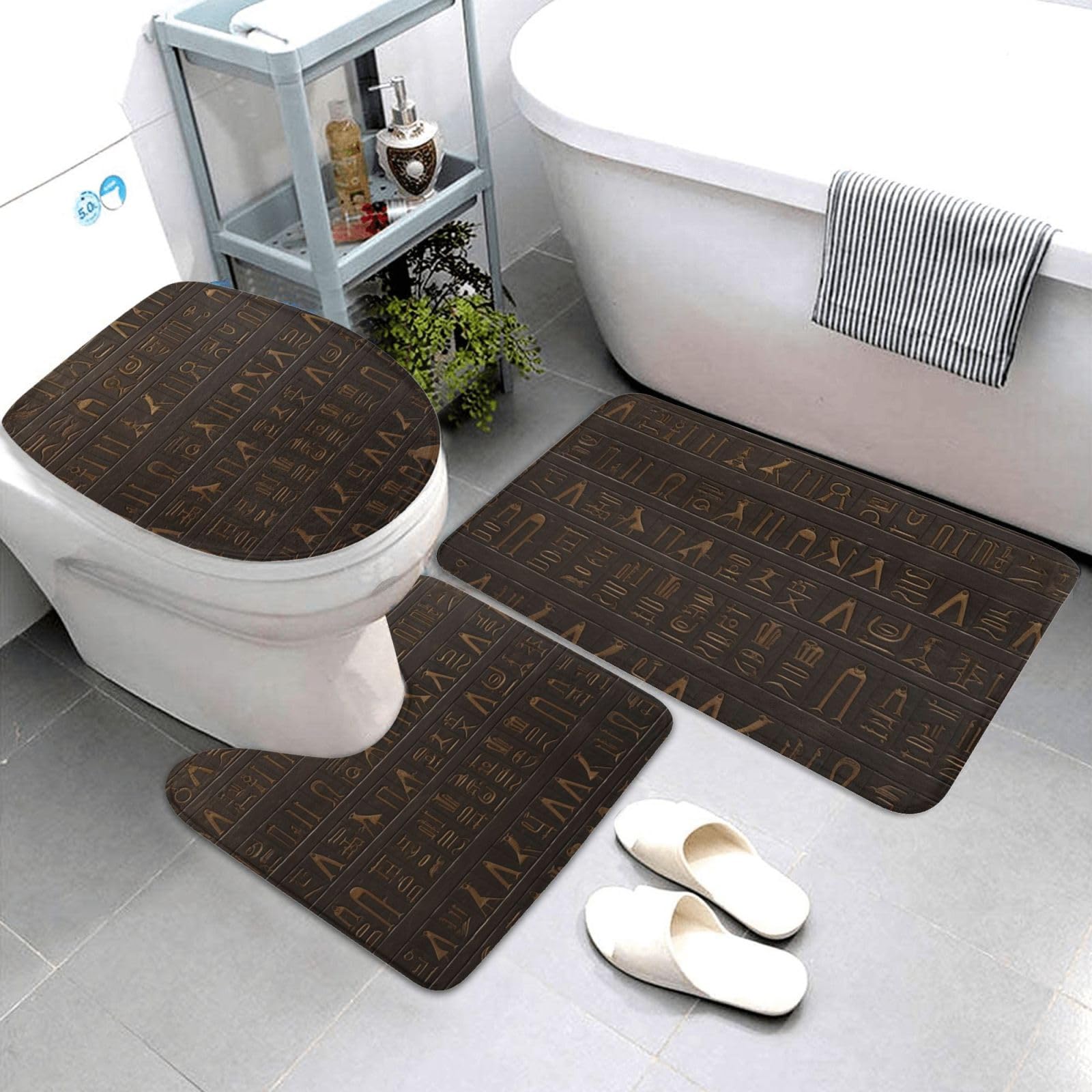 Tapis de bain trois pièces anti-froid lavable en forme de U doux pour sol toilette