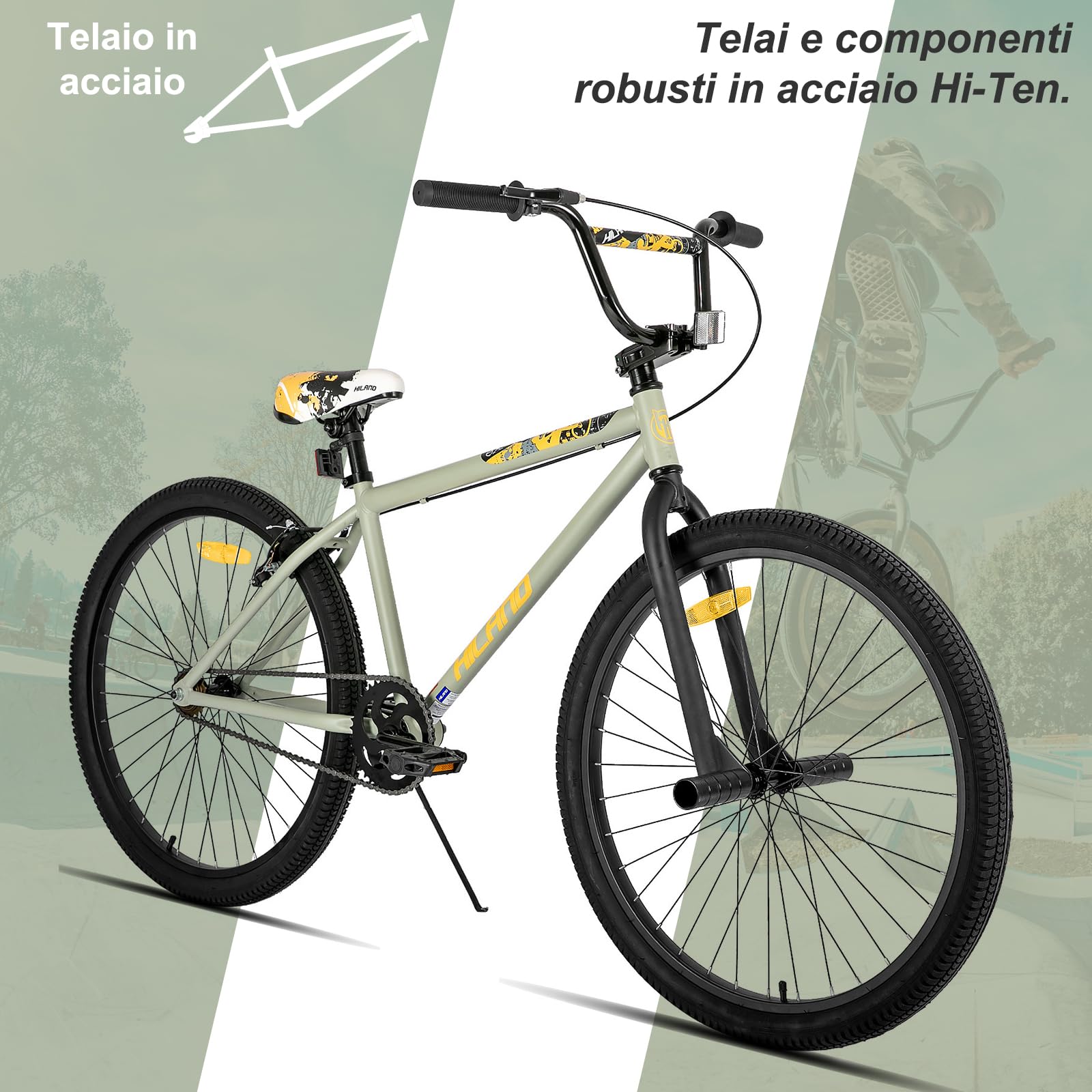 Hiland Bicicletta per ragazzi e ragazze da 24/26 pollici, Junior BMX, Bicicletta BMX per studenti, Freestyle, 2 pedali in acciaio, ruota libera