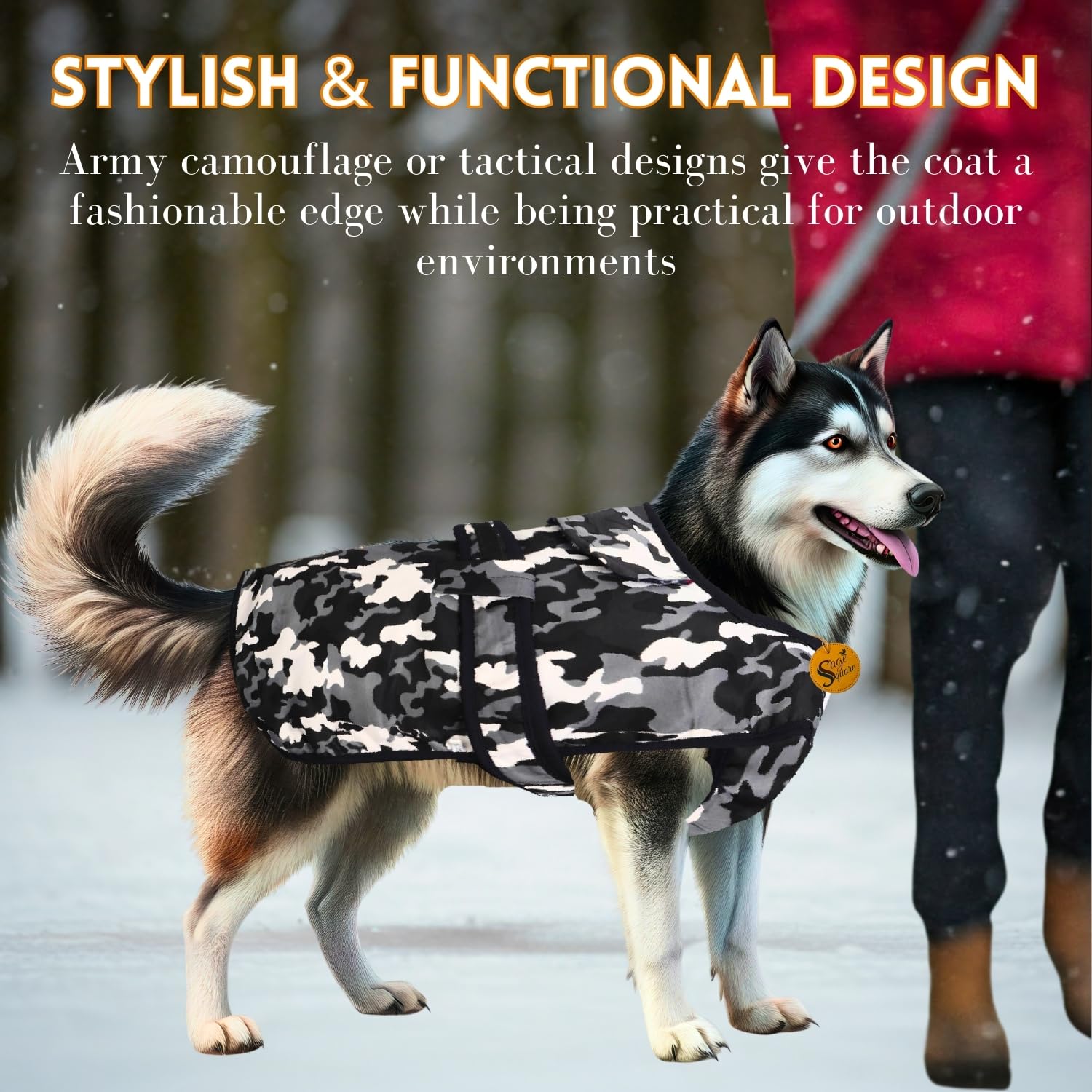 Sage Square Fleece Lined Warm Dog Jacket - Windproof Camouflage Dog Vest, Winter Coat for Cold Weather (1 Piece, 5XL - 28 Inch) 4