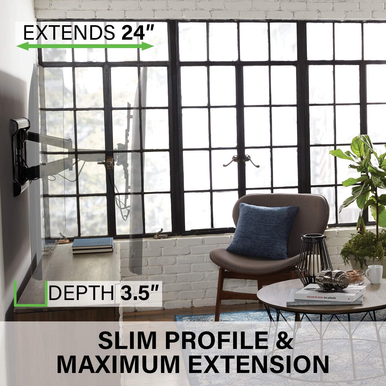 SANUS Full Motion TV Mount for TVs up to 90" w/SANUS Universal Soundbar Mount for Under TV