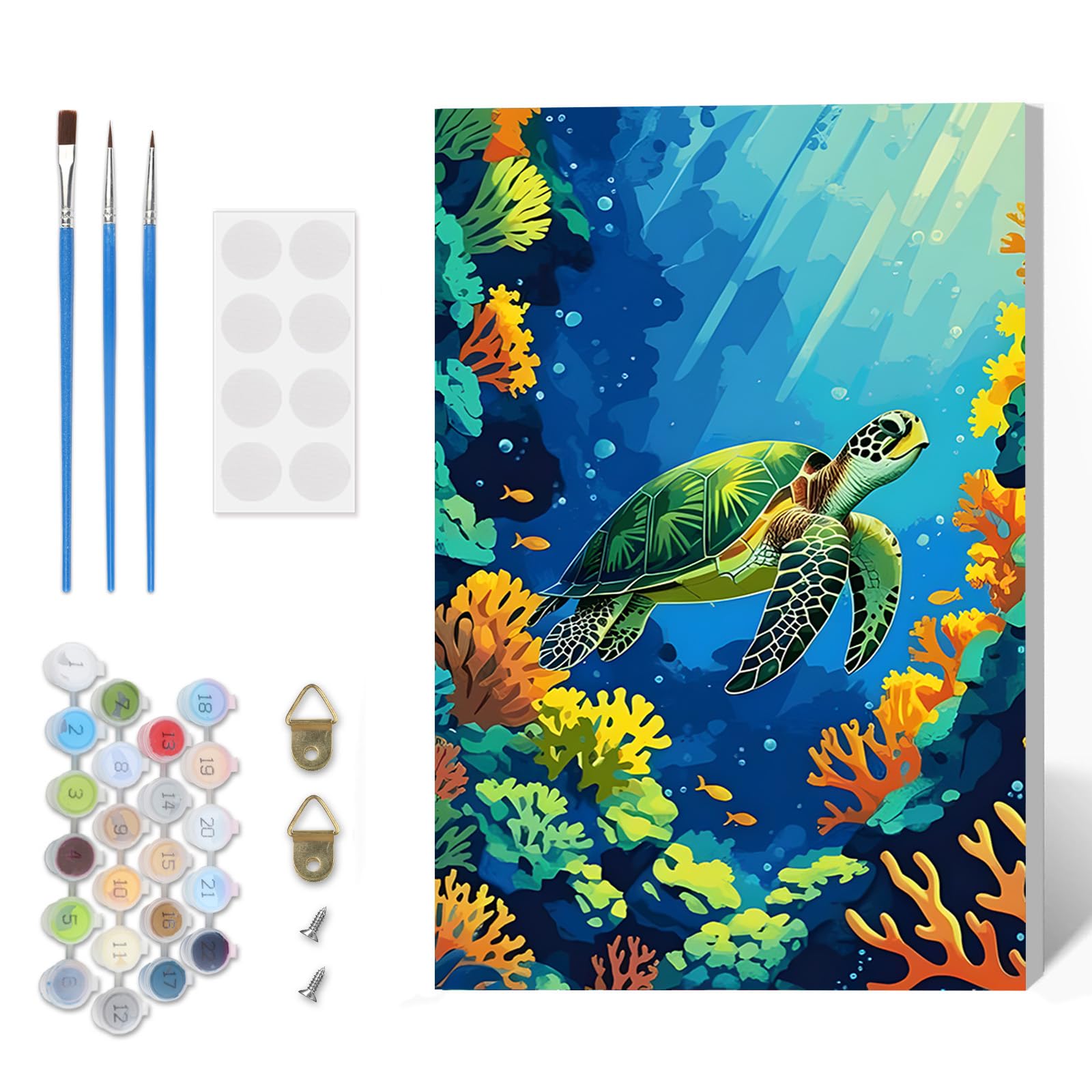 Paint by Numbers Kit for Adults Beginner with Frame, Turtle Adults' Paint-by-Number Kits on Canvas, Coral DIY Acrylic Painting by Numbers Easy Ocean Oil Painting by Number Kits for Home Decor, 8x12in