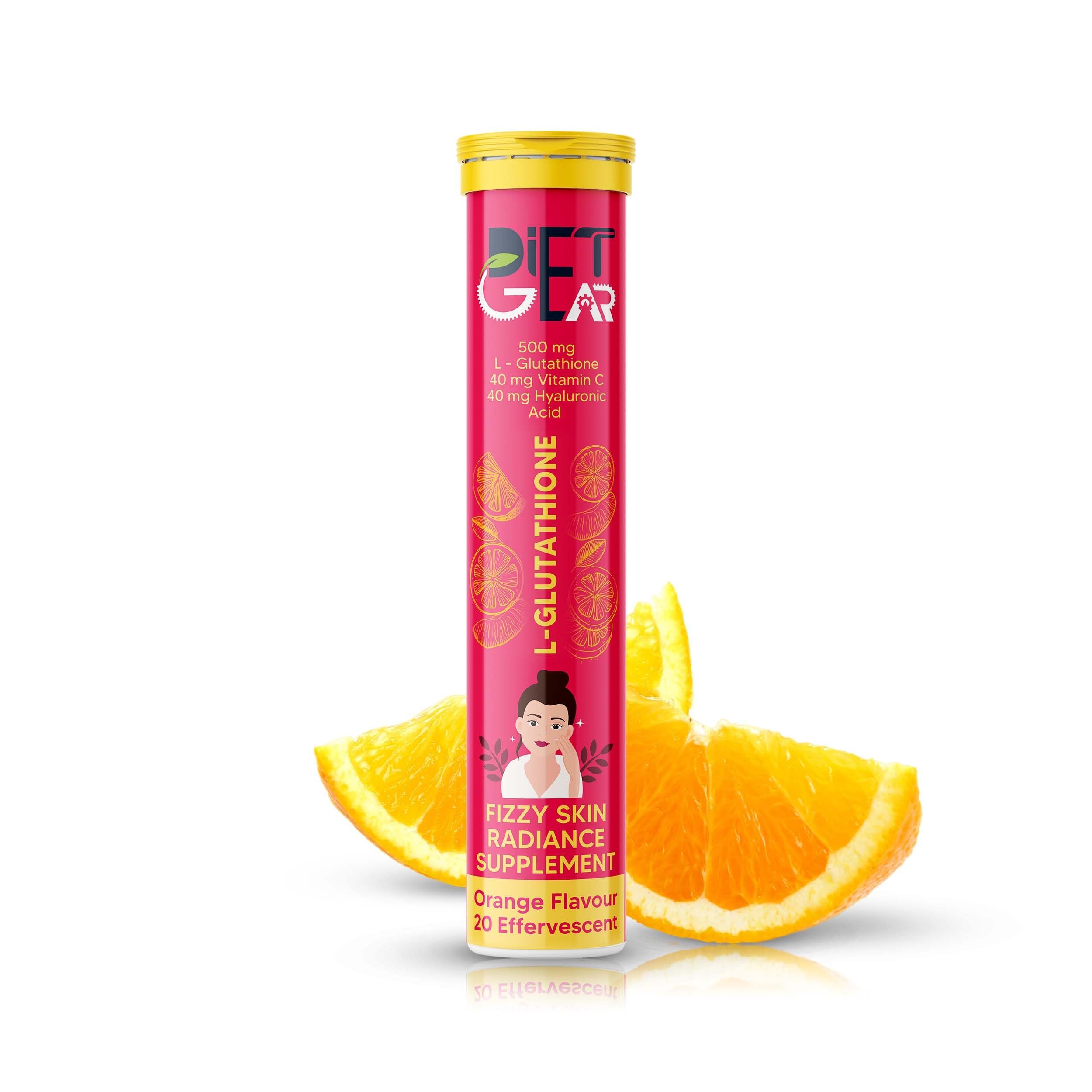 Diet Gear 500 mg L Glutathione, Hyaluronic Acid, Vitamin C & Vitamin E | Brighter Youthful Skin, Lightening, Glow, Radiance, Pigmentation | Powerful Antioxidant 20 Orange Flavour effervescent Tablet (B0CH35ZGVH) Amazon Price History, Amazon Price Tracker