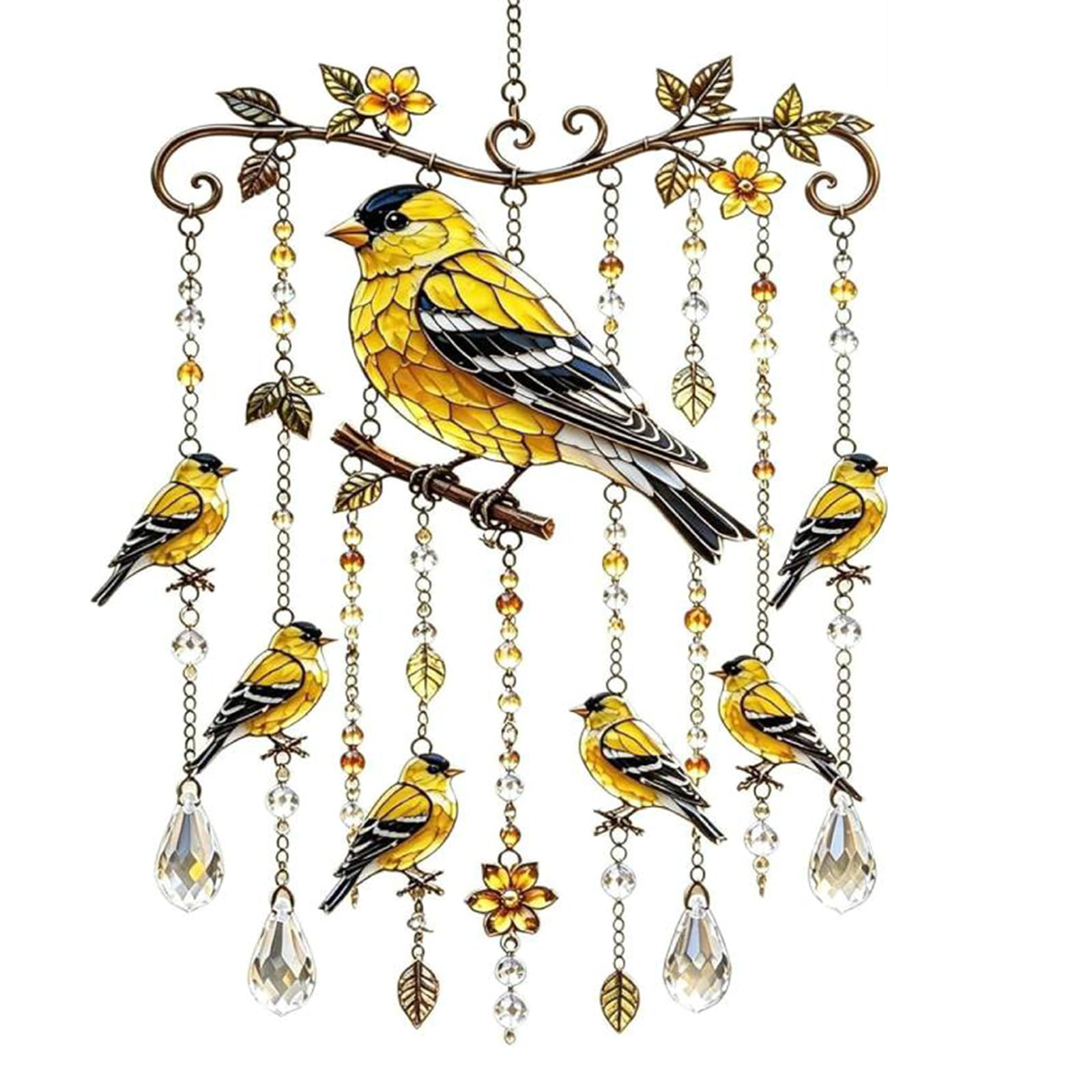 Acrylic Stained Bird Wind Chime for Porch Garden Balcony (A)