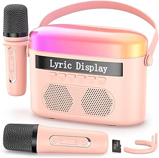 Karaoke Machine for Kids & Adults with Lyrics Display Screen Portable Bluetooth 5.3 Karaoke Speaker with High Power Dual Speakers with Timer White Noise & Night Light Home & Outdoor Party (Pink)