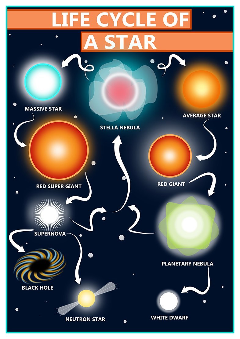 Tiger Moon The Tiger Moon Trading Company Ltd White Gcse Science - Life Cycle Of A Star Physics Information Poster - Teach & Learn, Display, Paper Laminated - A2 Size 42 X 59.4 Cm