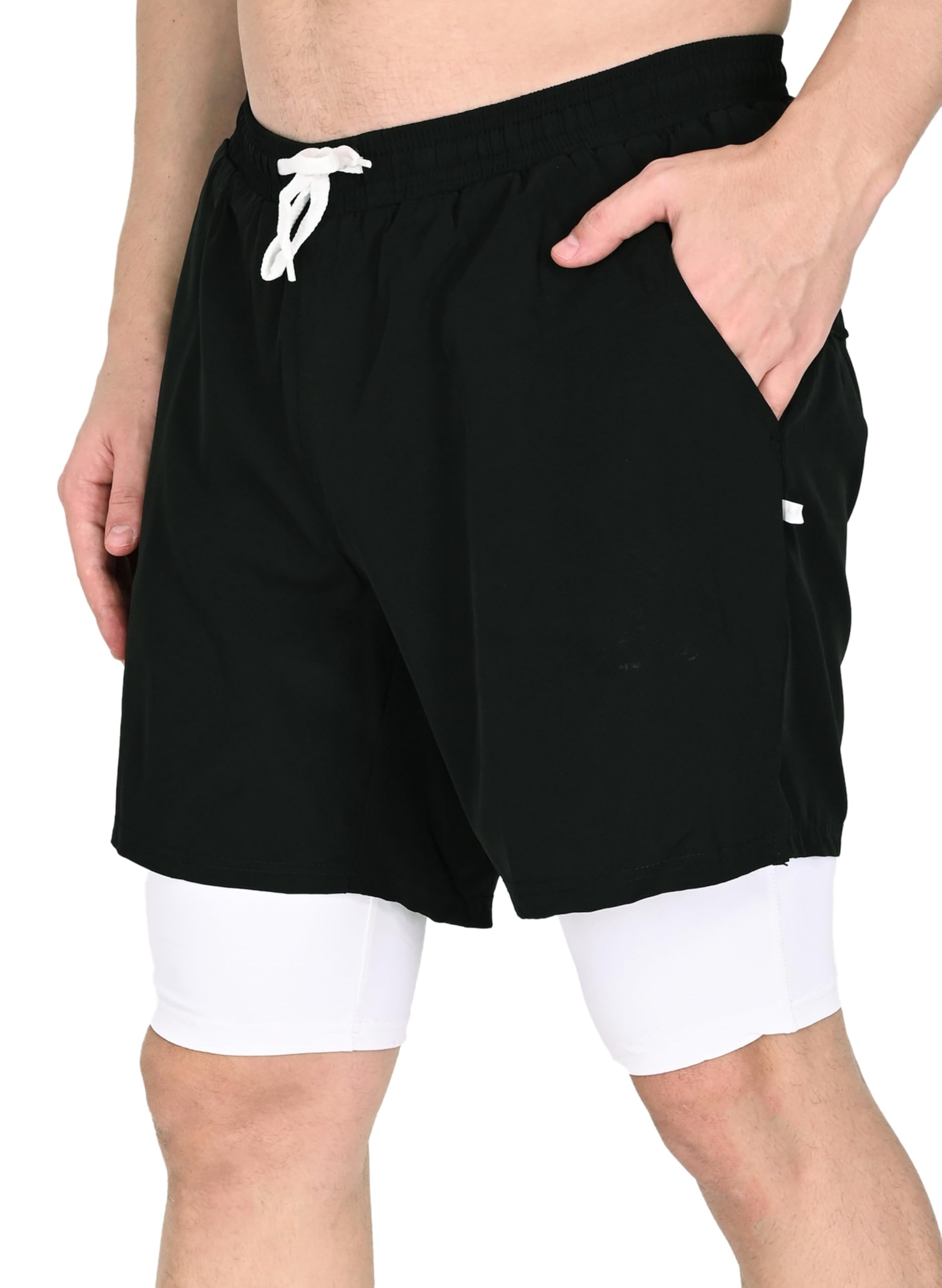 Men's Double Layer Gym Shorts with Compression Liner | Quick Dry | 4-Way Stretch | Hidden Phone Pocket | Running, Workout & Sports Shorts| Size (S to 6XL)-picture-29