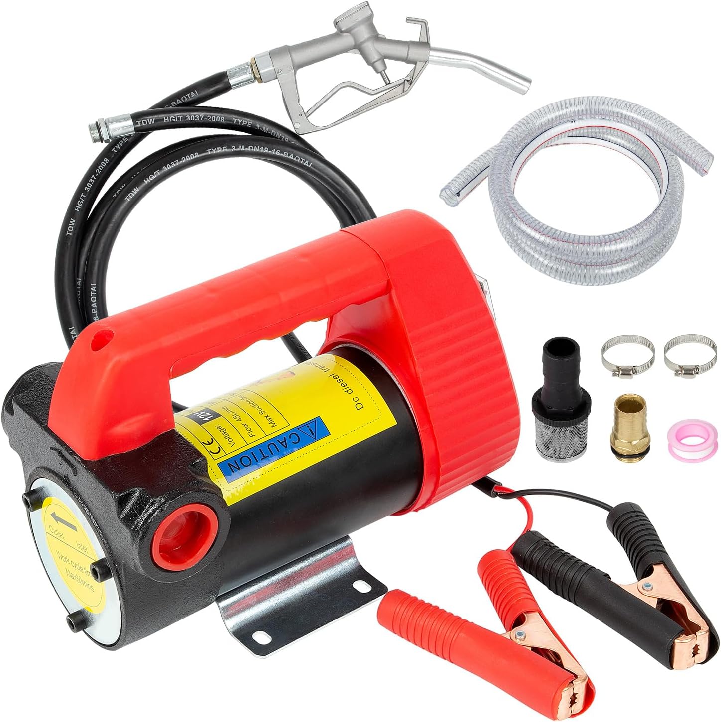 RANSOTO Diesel Transfer Pump, 12 Volt With Nozzle Hoses For