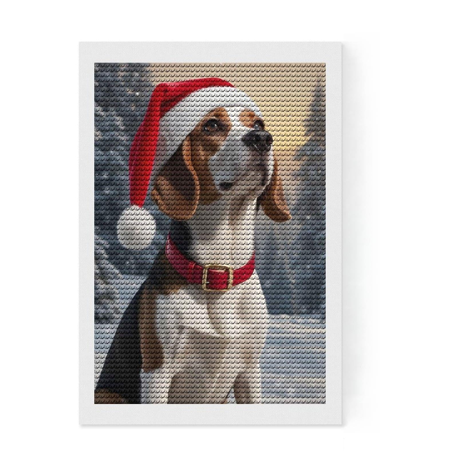 Junmoney Beagle Dog Xmas Round Drill Diamond Painting 8"x12", Fun Craft Experience, Modern Decor, for Craft Lovers, Holiday Gift Idea