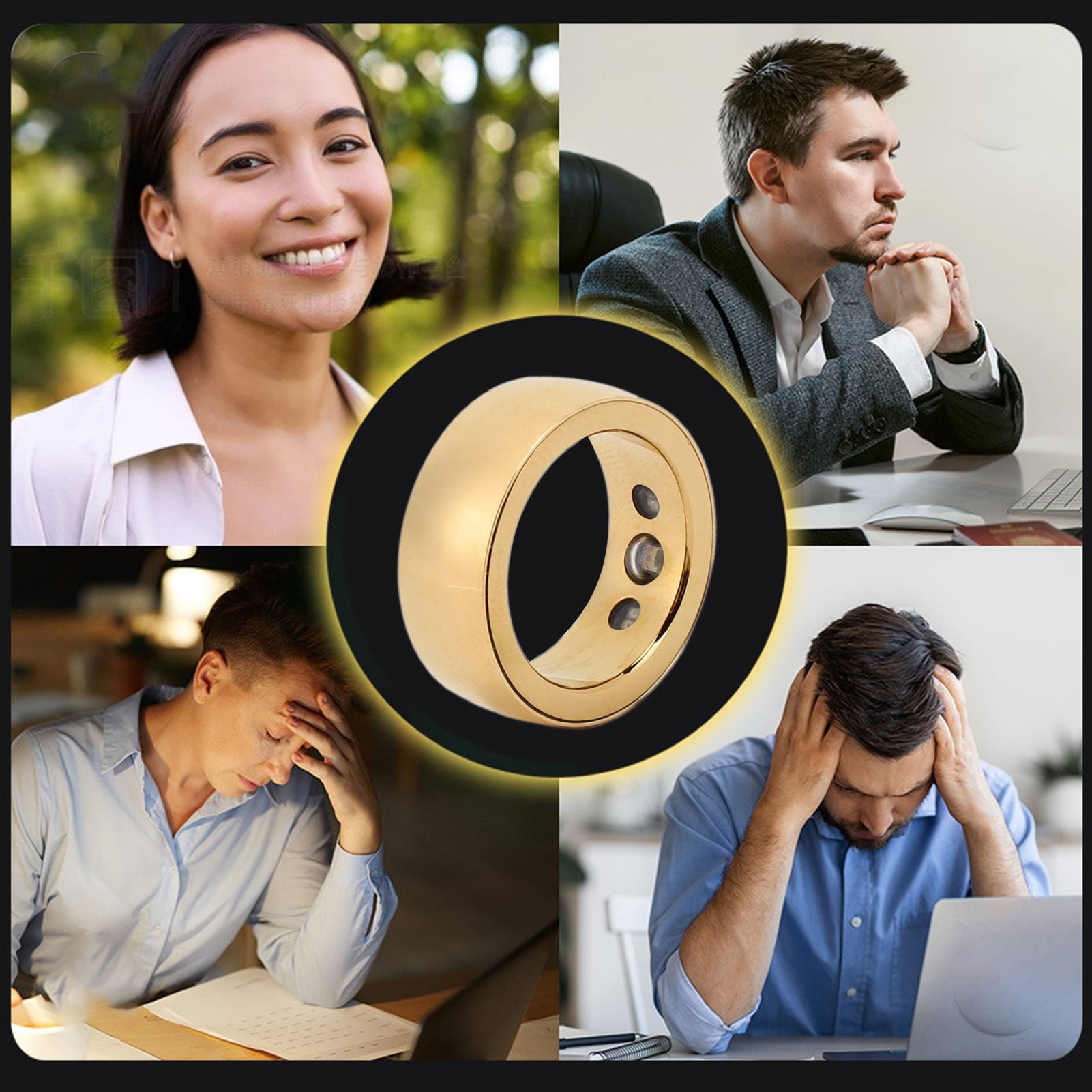 Smart Ring Health Tracker, Contador de Pasos IP68 Anillo de Monitoreo del Sueño Impermeable con Estuche de Carga de Aplicación para Hombres y Mujeres Oro, Diseño de Aleación de
