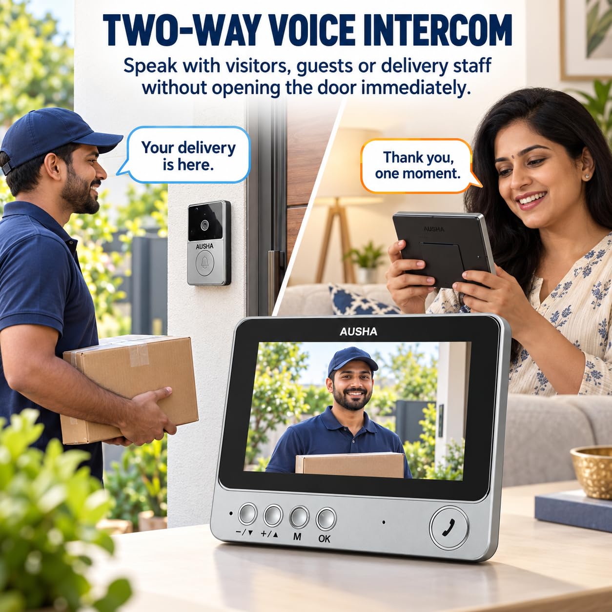 Ausha Wireless Video Doorbell with Color Display -5