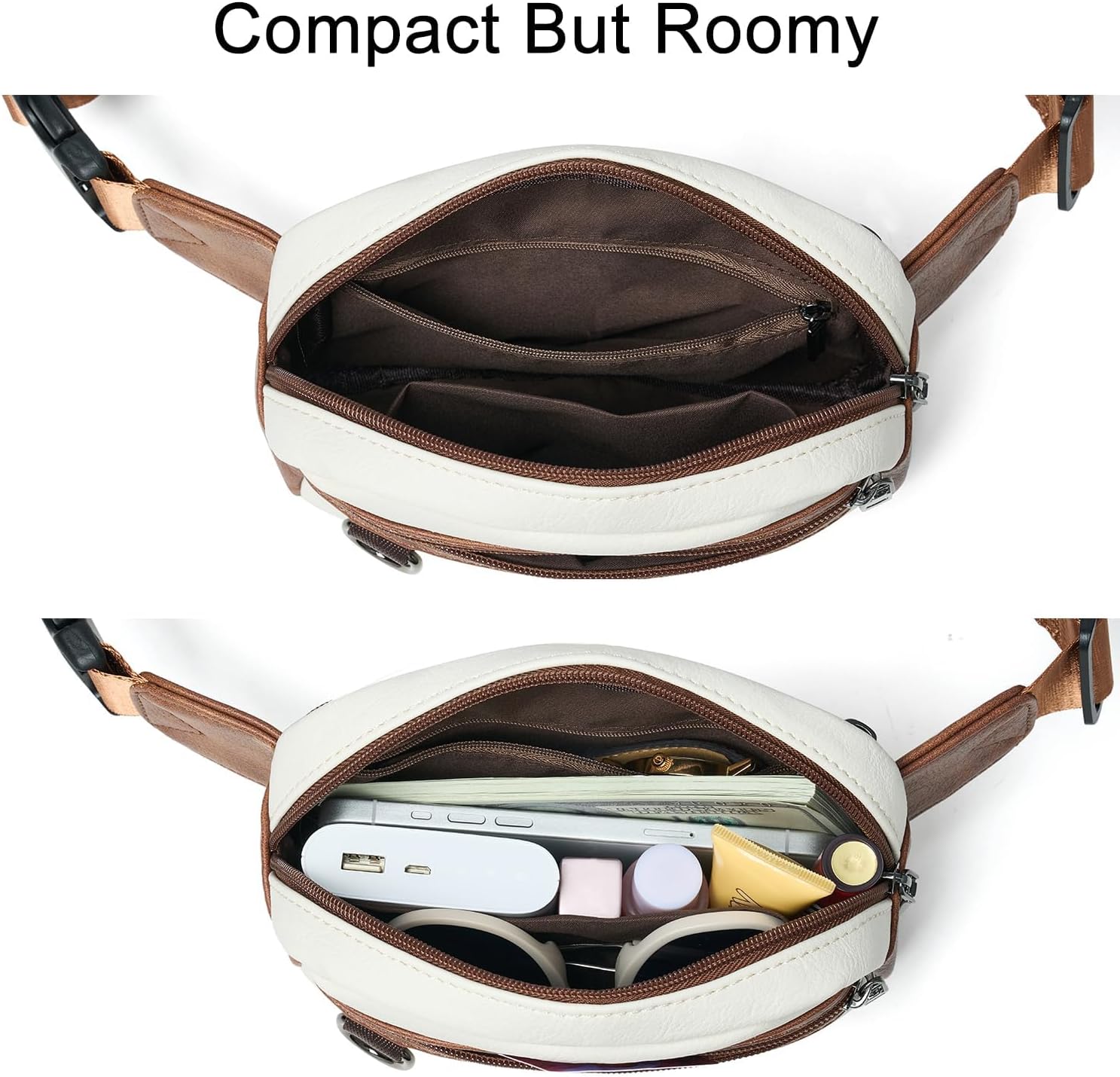 2L Fanny Packs for Women Everywhere Belt Bag Chic Waist Pack Bag Crossbody Purse Faux Leather Travel Cycling Beige - Image 4
