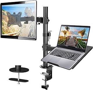 HUANUO Monitor Arm with Laptop Tray, Fully Adjustable for 13 to 27 Inch LCD LED Screen and Laptop up to 15.6 Inch, 2 Gamin…