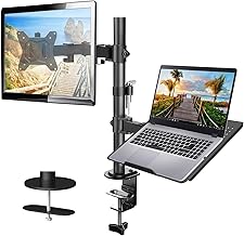 HUANUO Monitor Arm Stand with Tray for Laptop for LED LCD Screens from 13 to 32 Inches and Notebooks up to 17 Inches, Ergonomic Desk Monitor Arm with Clamp, 2 Mounting Options